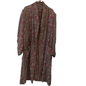 Maus & Hoffman Red Paisley Silk Dress Robe Shoulder Pads Size L - Missing Belt
